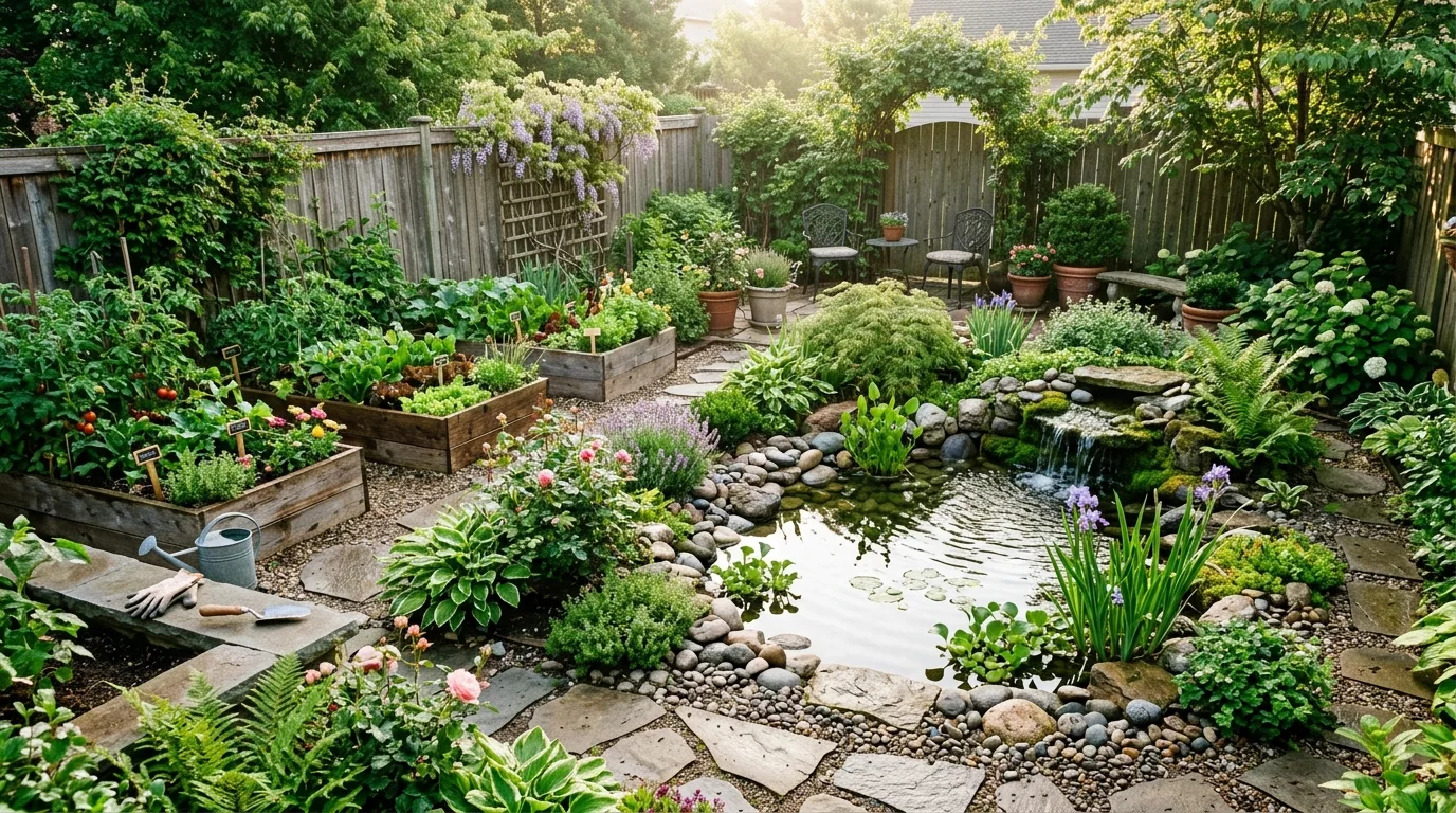 Compact Oasis With Raised Garden Beds